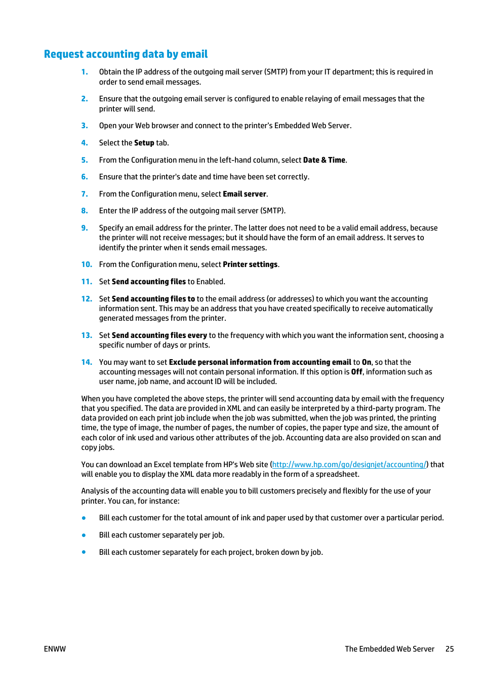 Request accounting data by email | HP Latex 360 Printer User Manual | Page 31 / 184