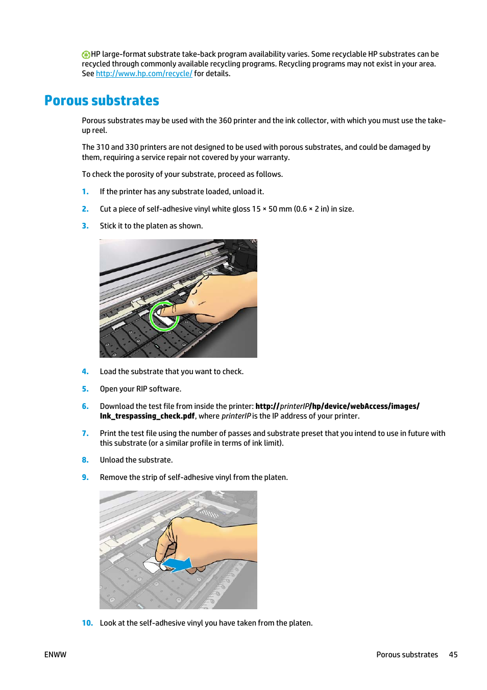 Porous substrates | HP Latex 360 Printer User Manual | Page 51 / 184