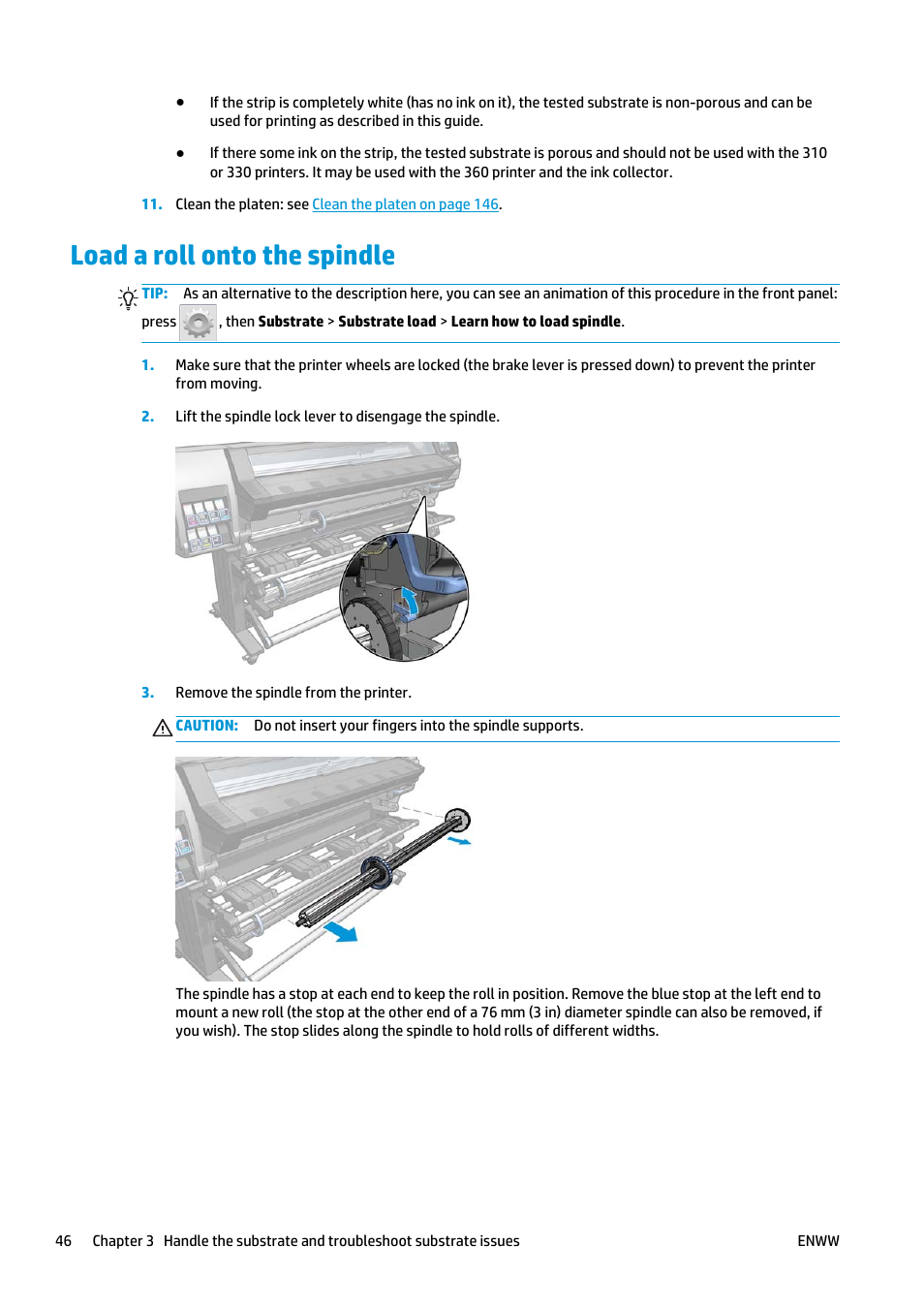 Load a roll onto the spindle | HP Latex 360 Printer User Manual | Page 52 / 184