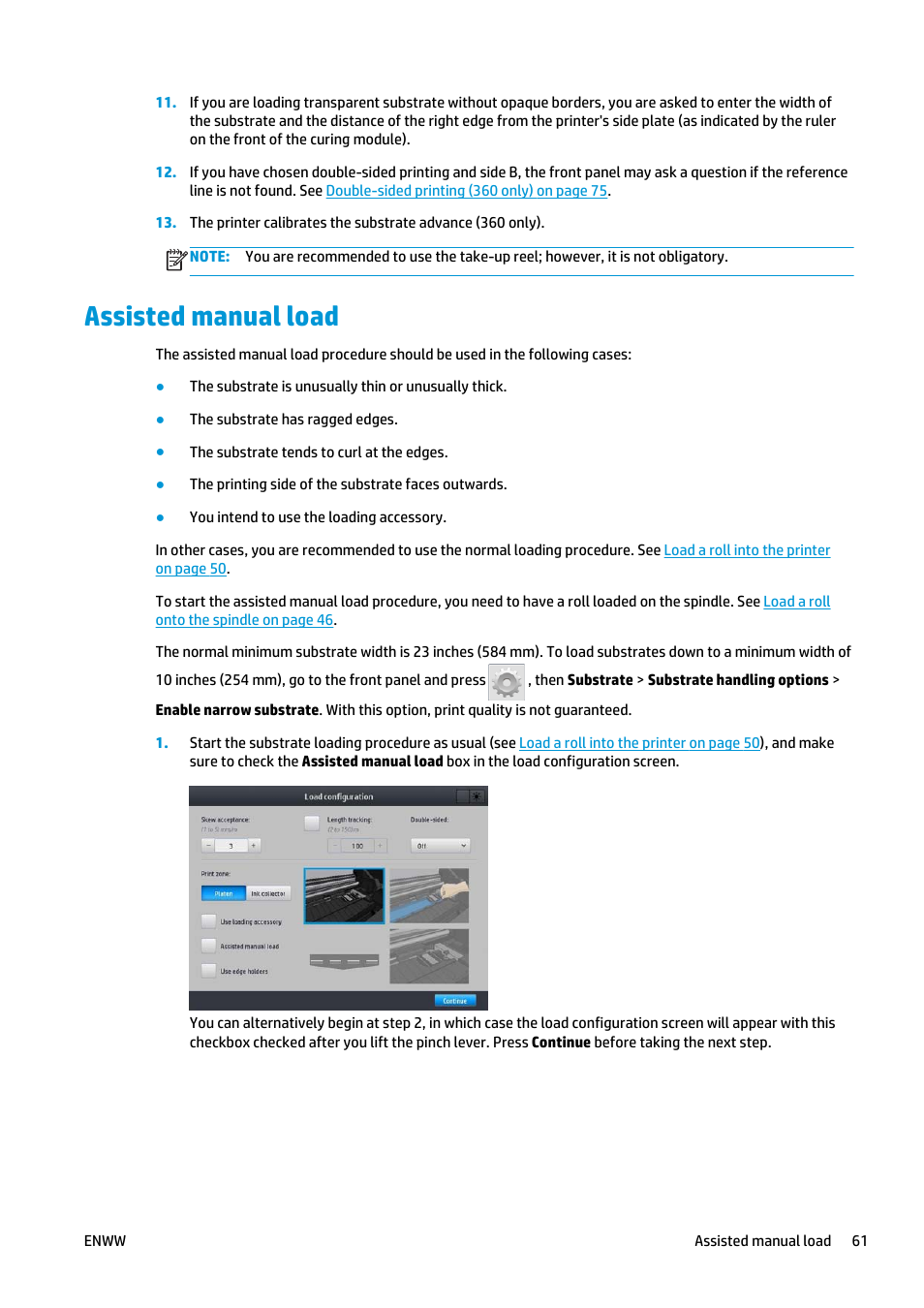 Assisted manual load, Assisted | HP Latex 360 Printer User Manual | Page 67 / 184