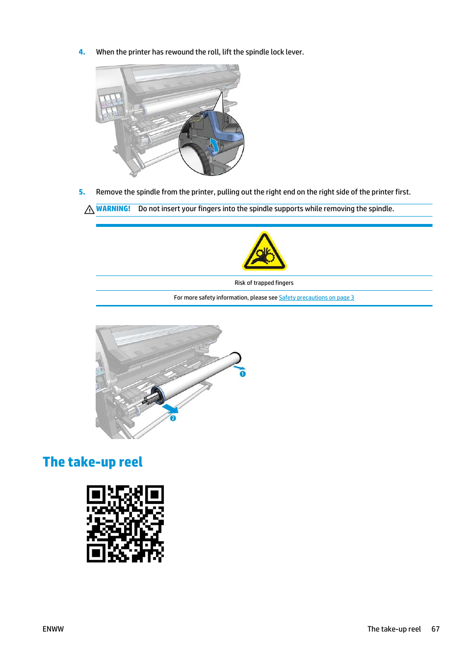 The take-up reel | HP Latex 360 Printer User Manual | Page 73 / 184
