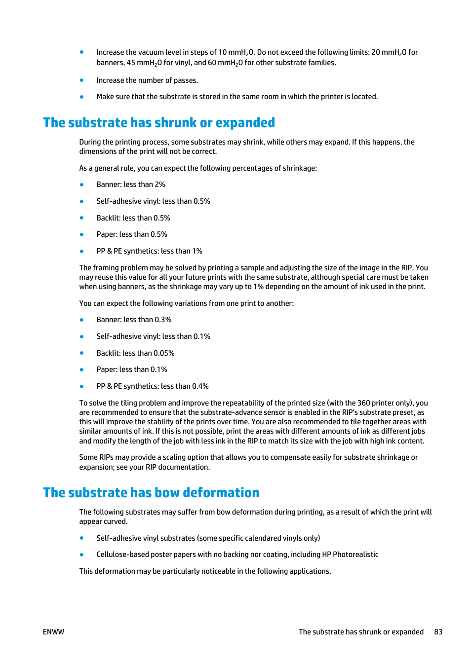 The substrate has shrunk or expanded, The substrate has bow deformation | HP Latex 360 Printer User Manual | Page 89 / 184