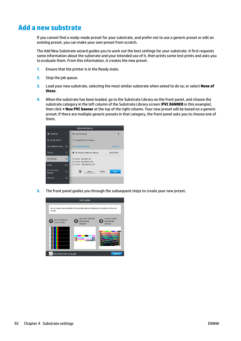 Add a new substrate | HP Latex 360 Printer User Manual | Page 98 / 184