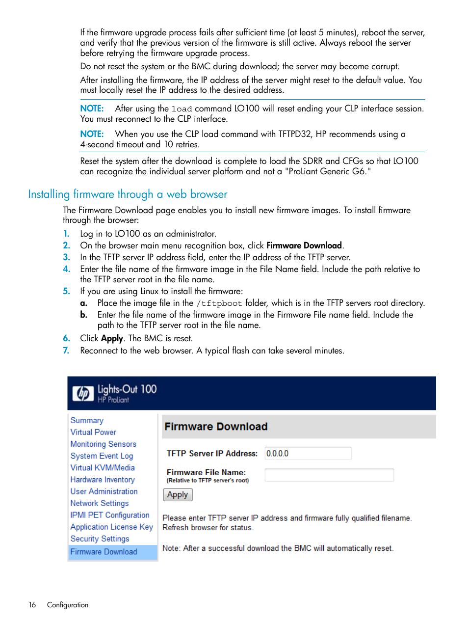 Installing firmware through a web browser | HP ProLiant SL2x170z G6 Server User Manual | Page 16 / 60