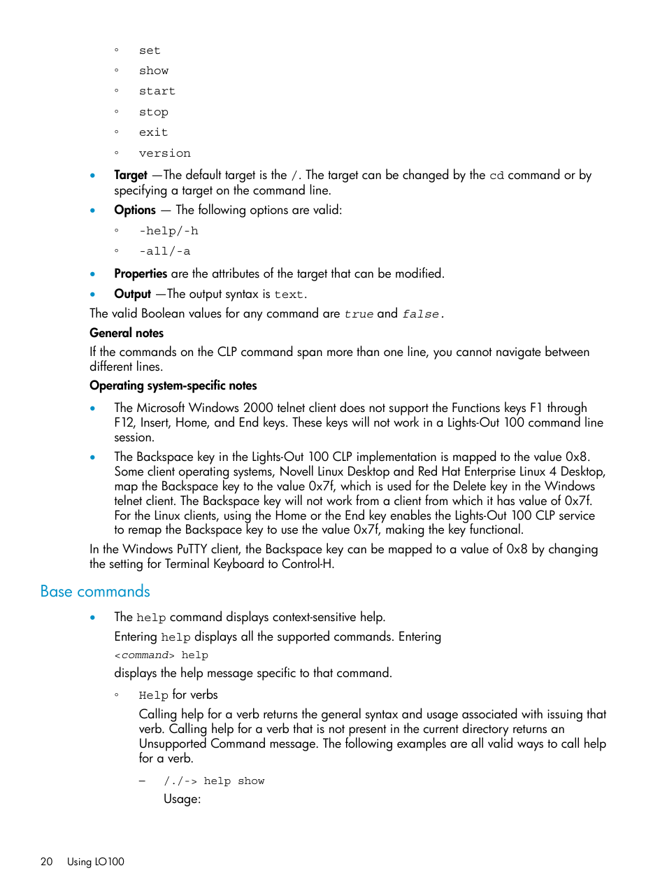 Base commands | HP ProLiant SL2x170z G6 Server User Manual | Page 20 / 60