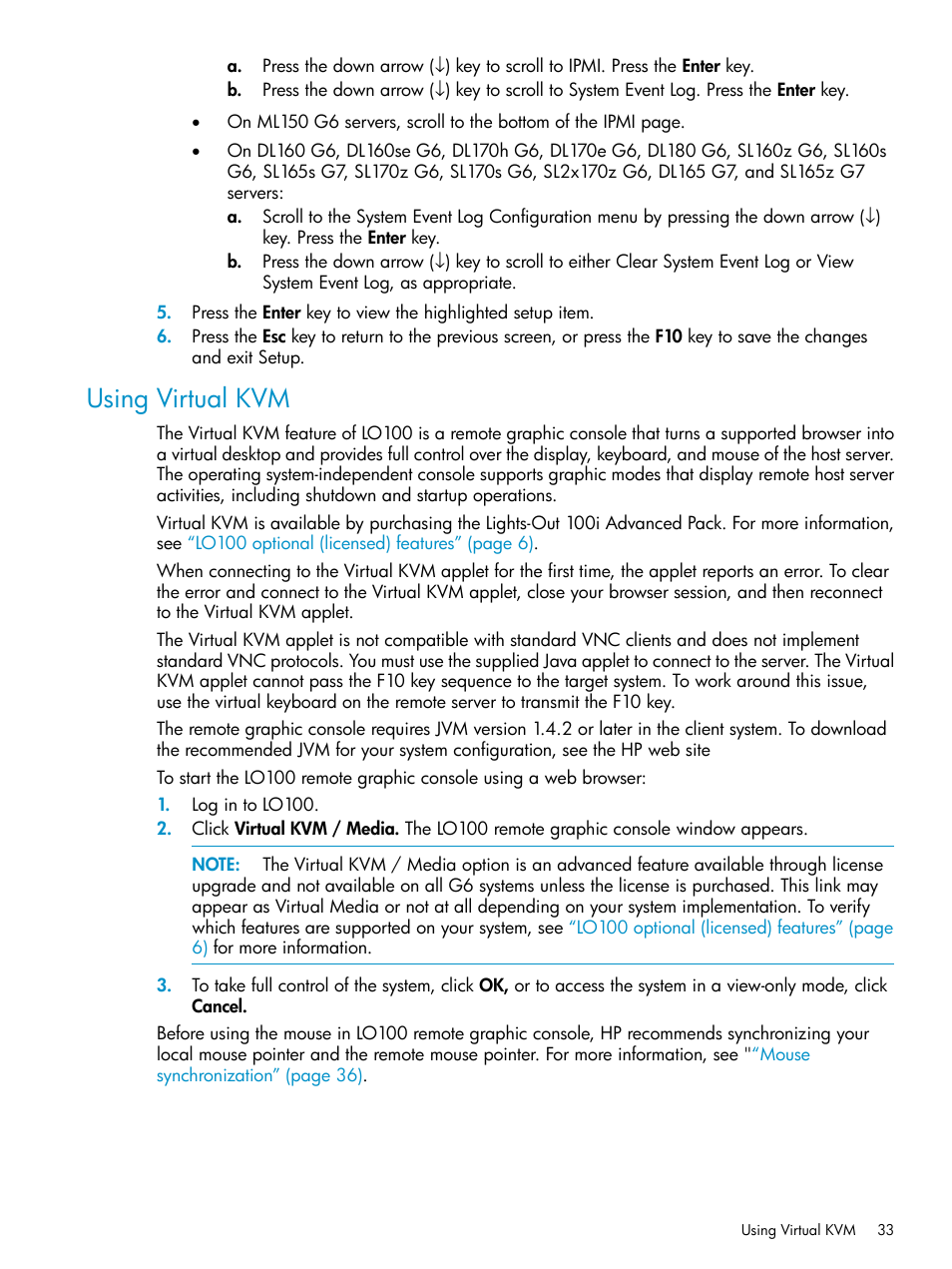Using virtual kvm | HP ProLiant SL2x170z G6 Server User Manual | Page 33 / 60