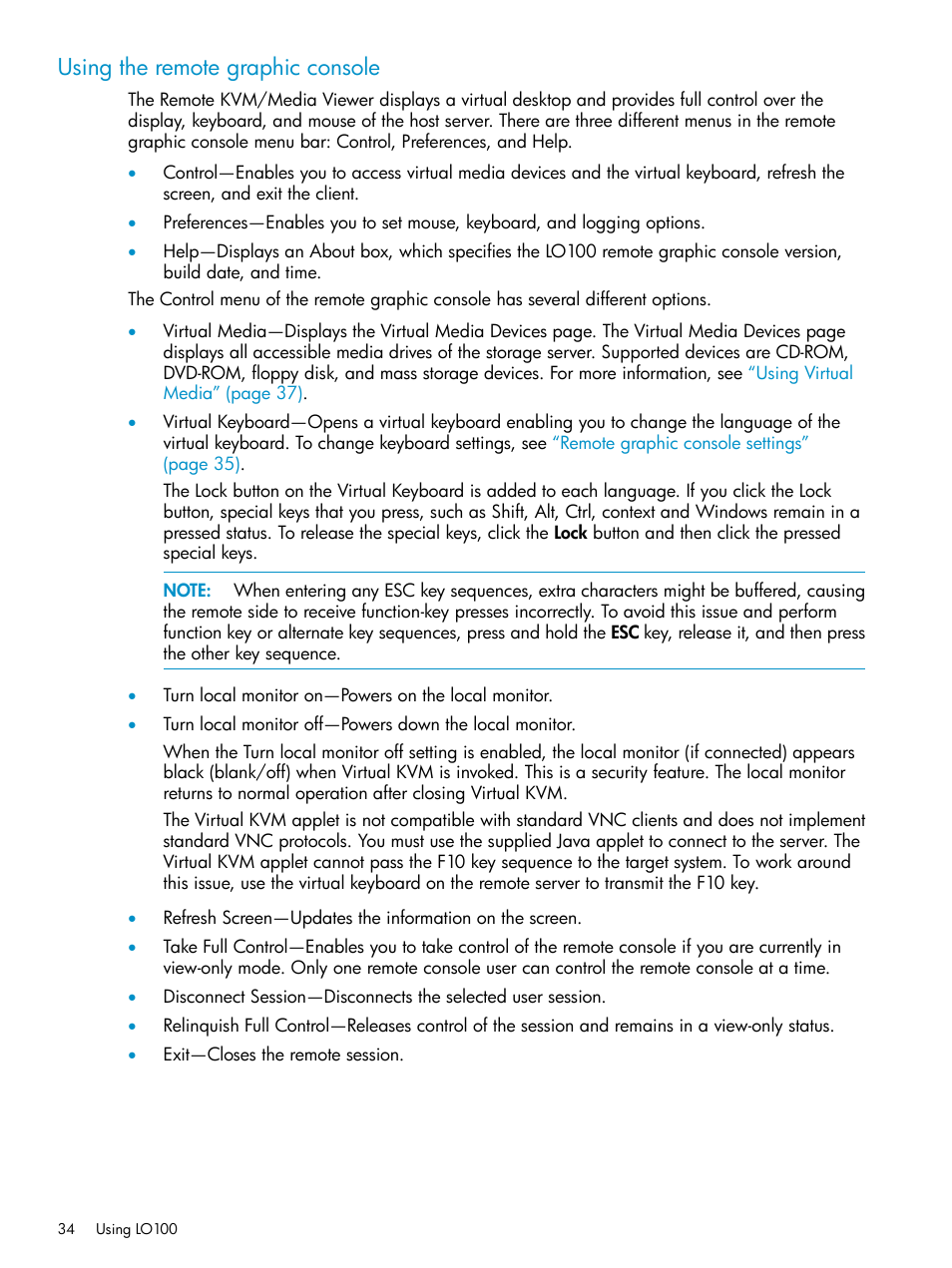 Using the remote graphic console | HP ProLiant SL2x170z G6 Server User Manual | Page 34 / 60