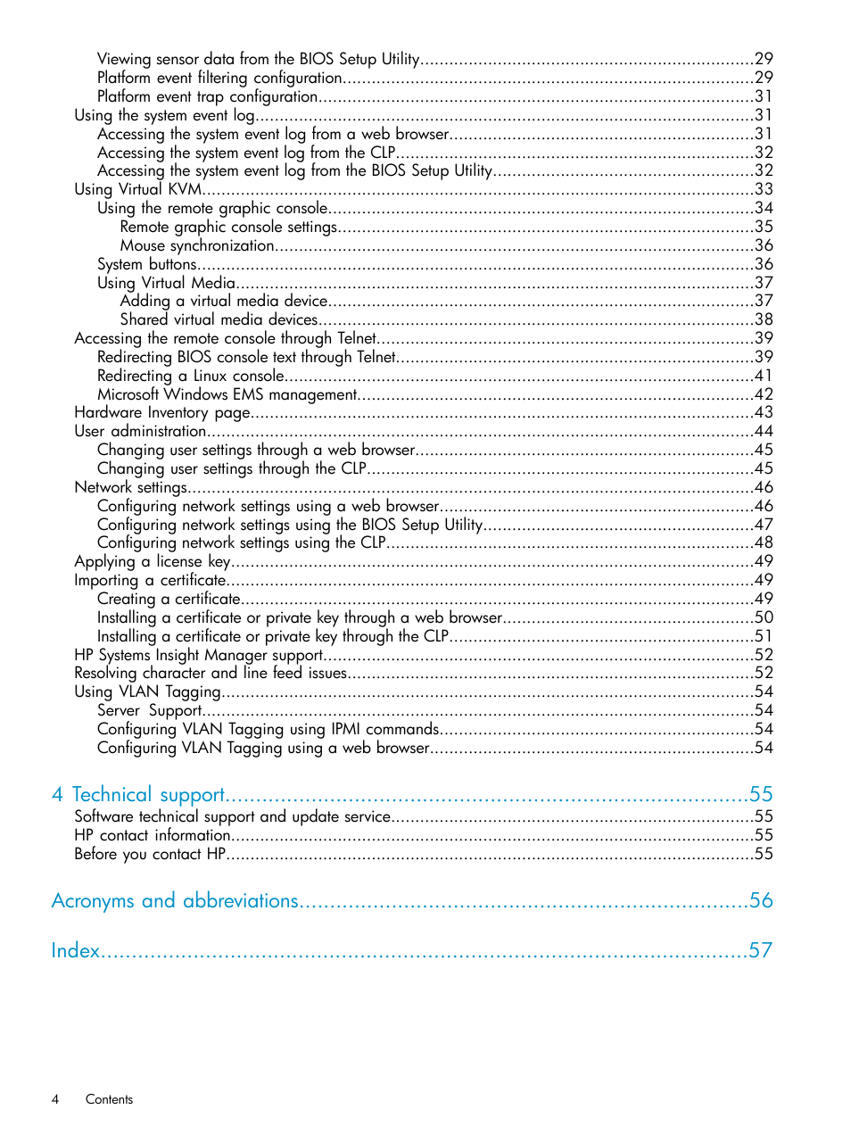 4 technical support, Acronyms and abbreviations index | HP ProLiant SL2x170z G6 Server User Manual | Page 4 / 60