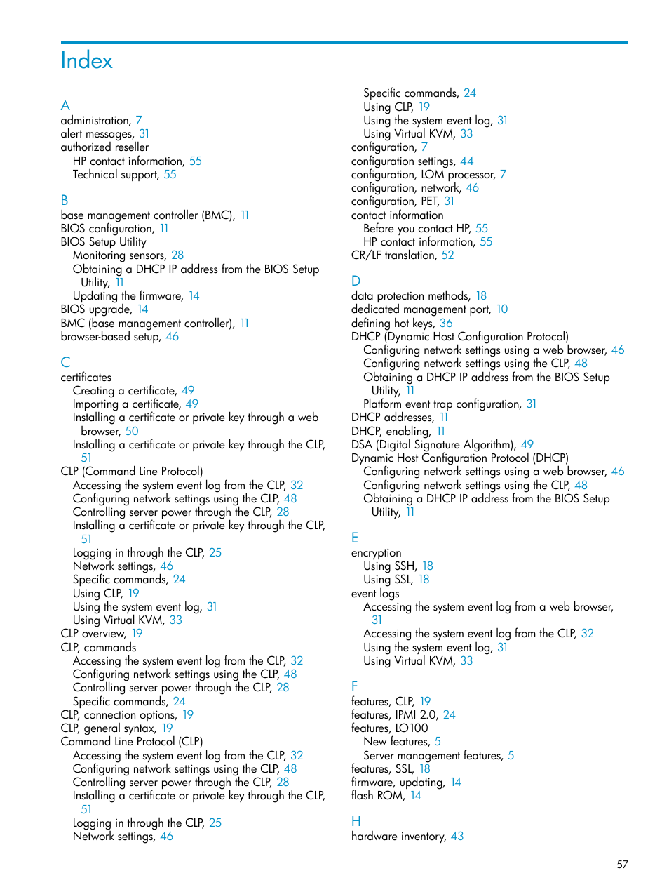 Index | HP ProLiant SL2x170z G6 Server User Manual | Page 57 / 60