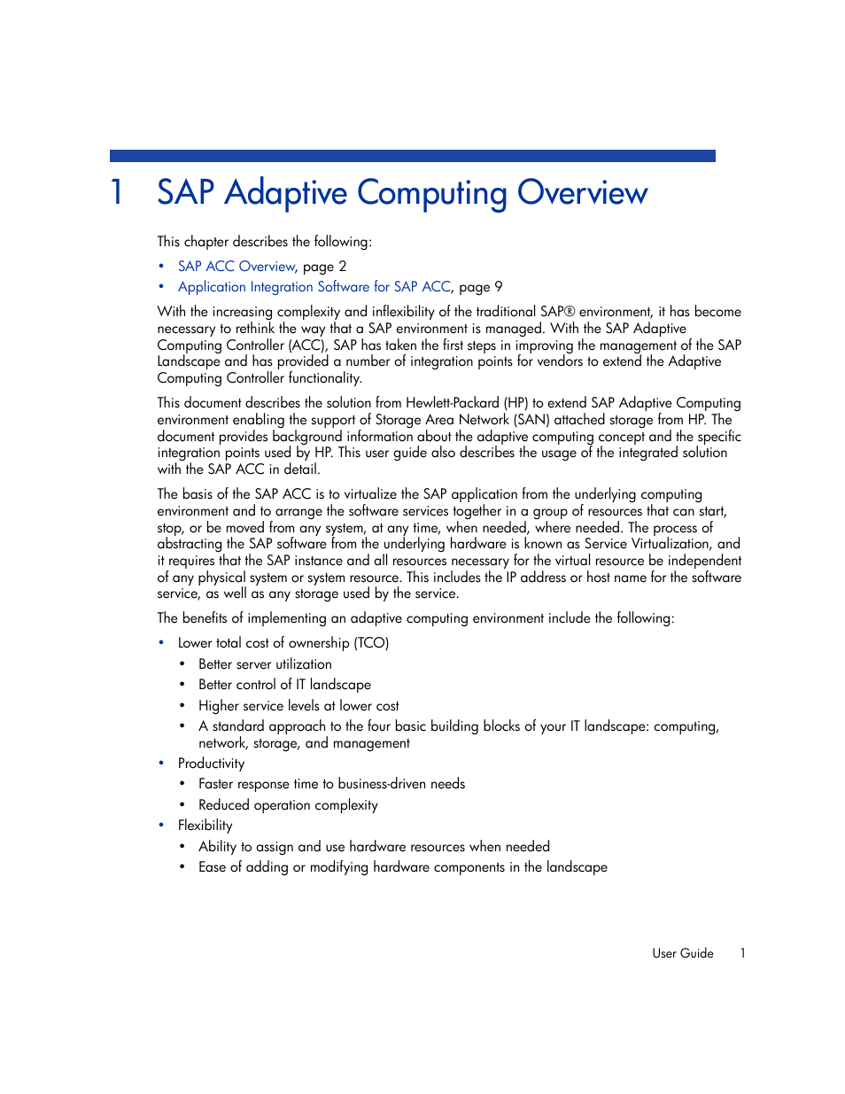 Sap adaptive computing overview, 1 sap adaptive computing overview | HP Storage Essentials Enterprise Edition Software User Manual | Page 13 / 66