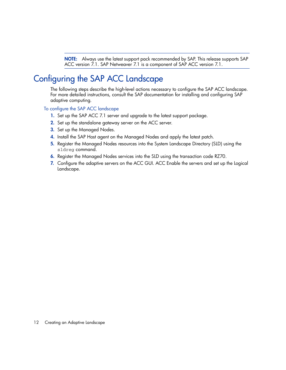 Configuring the sap acc landscape, To configure the sap acc landscape | HP Storage Essentials Enterprise Edition Software User Manual | Page 24 / 66