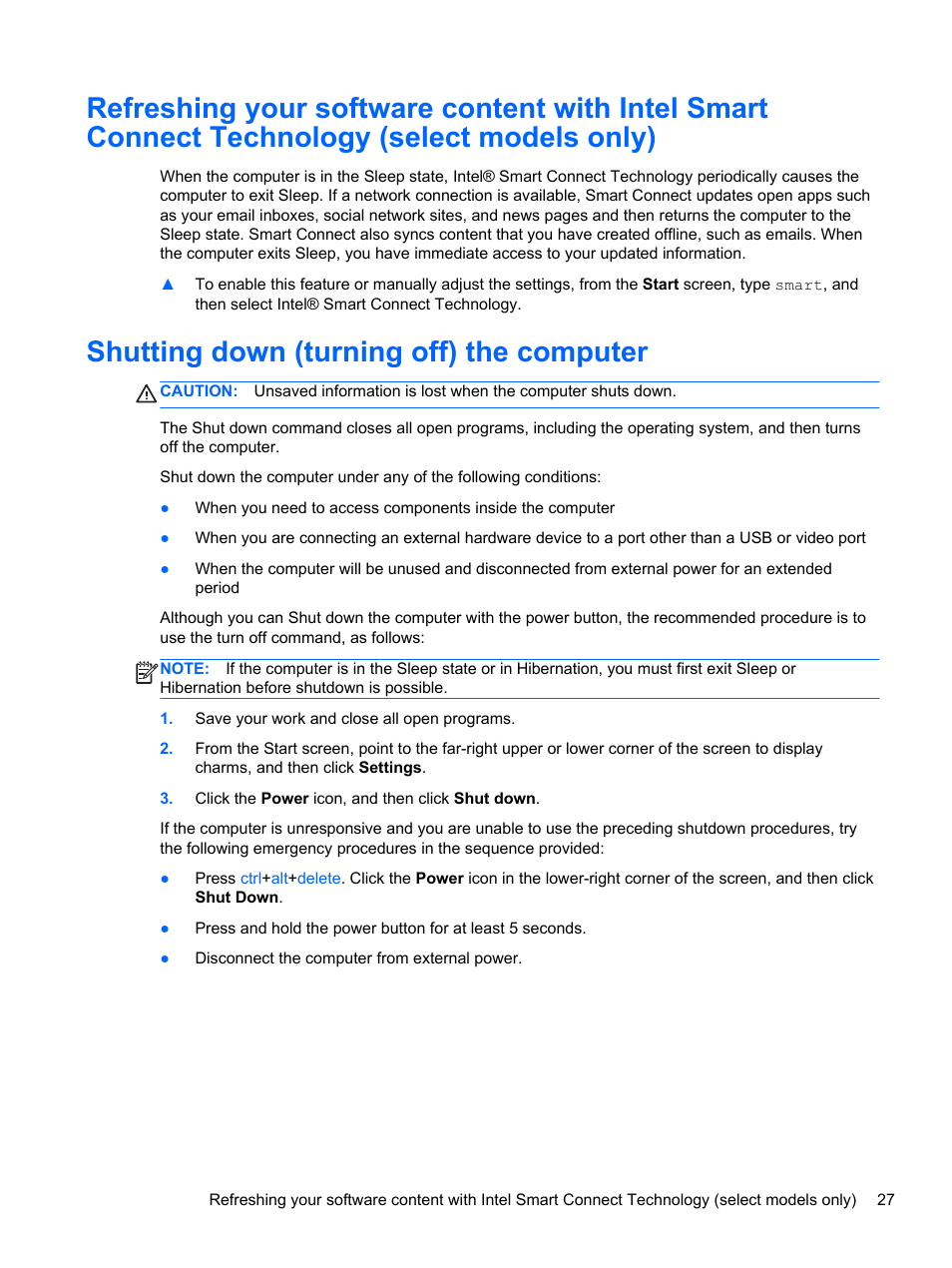 Shutting down (turning off) the computer | HP ENVY Rove 20-k121us Mobile All-in-One Desktop PC User Manual | Page 35 / 65