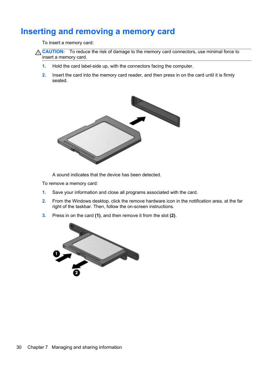 Inserting and removing a memory card | HP ENVY Rove 20-k121us Mobile All-in-One Desktop PC User Manual | Page 38 / 65