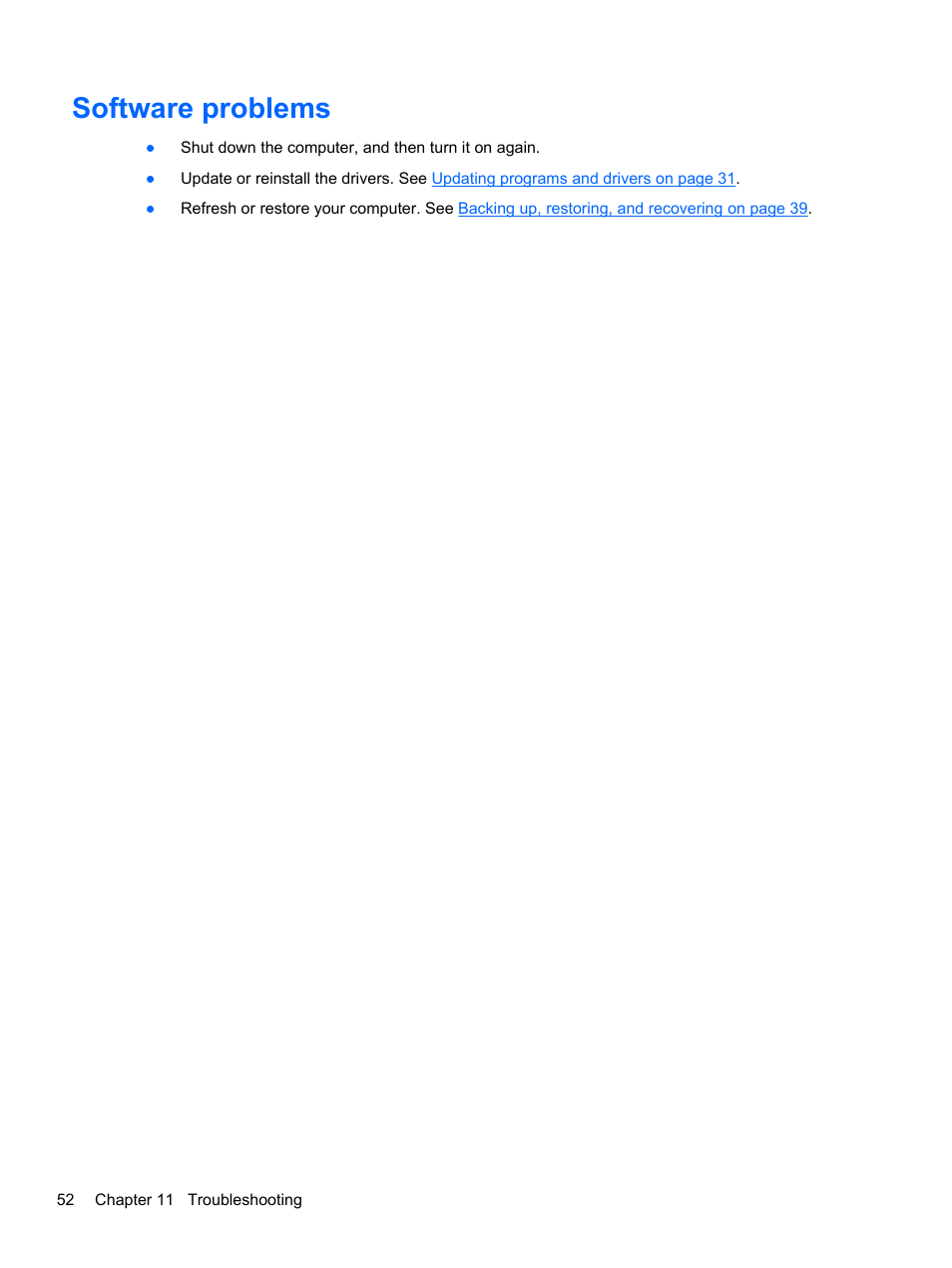 Software problems | HP ENVY Rove 20-k121us Mobile All-in-One Desktop PC User Manual | Page 60 / 65