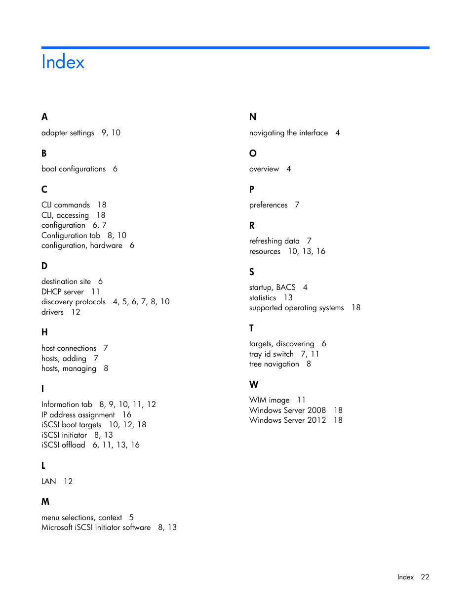 Index | HP FlexFabric 10Gb 2-port 534M Adapter User Manual | Page 22 / 22