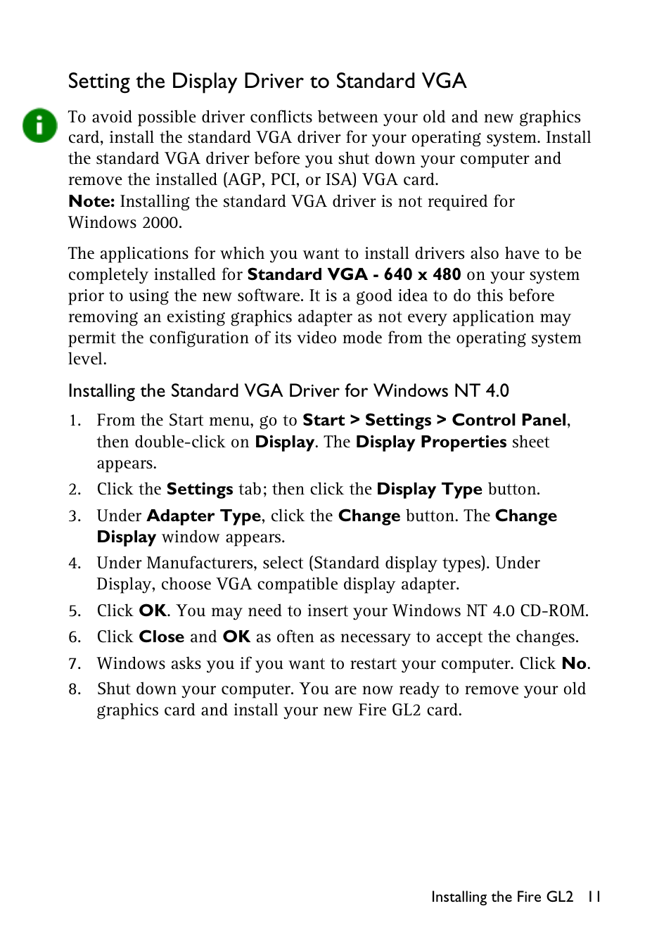 Setting the display driver to standard vga | HP Workstation x1100 User Manual | Page 14 / 52