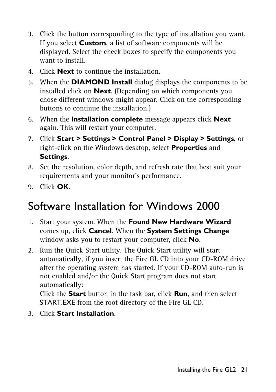 Software installation for windows 2000 | HP Workstation x1100 User Manual | Page 24 / 52