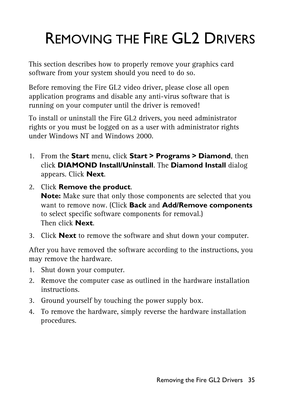 Removing the fire gl2 drivers, Emoving the, Gl2 d | Rivers | HP Workstation x1100 User Manual | Page 38 / 52