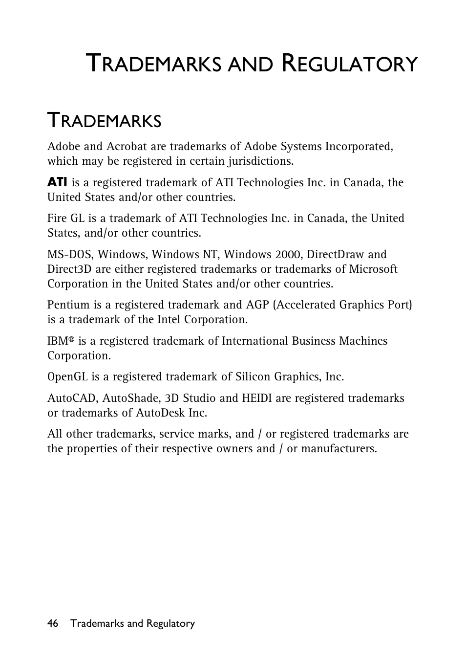 Trademarks and regulatory, Trademarks, Rademarks and | Egulatory, Rademarks | HP Workstation x1100 User Manual | Page 49 / 52