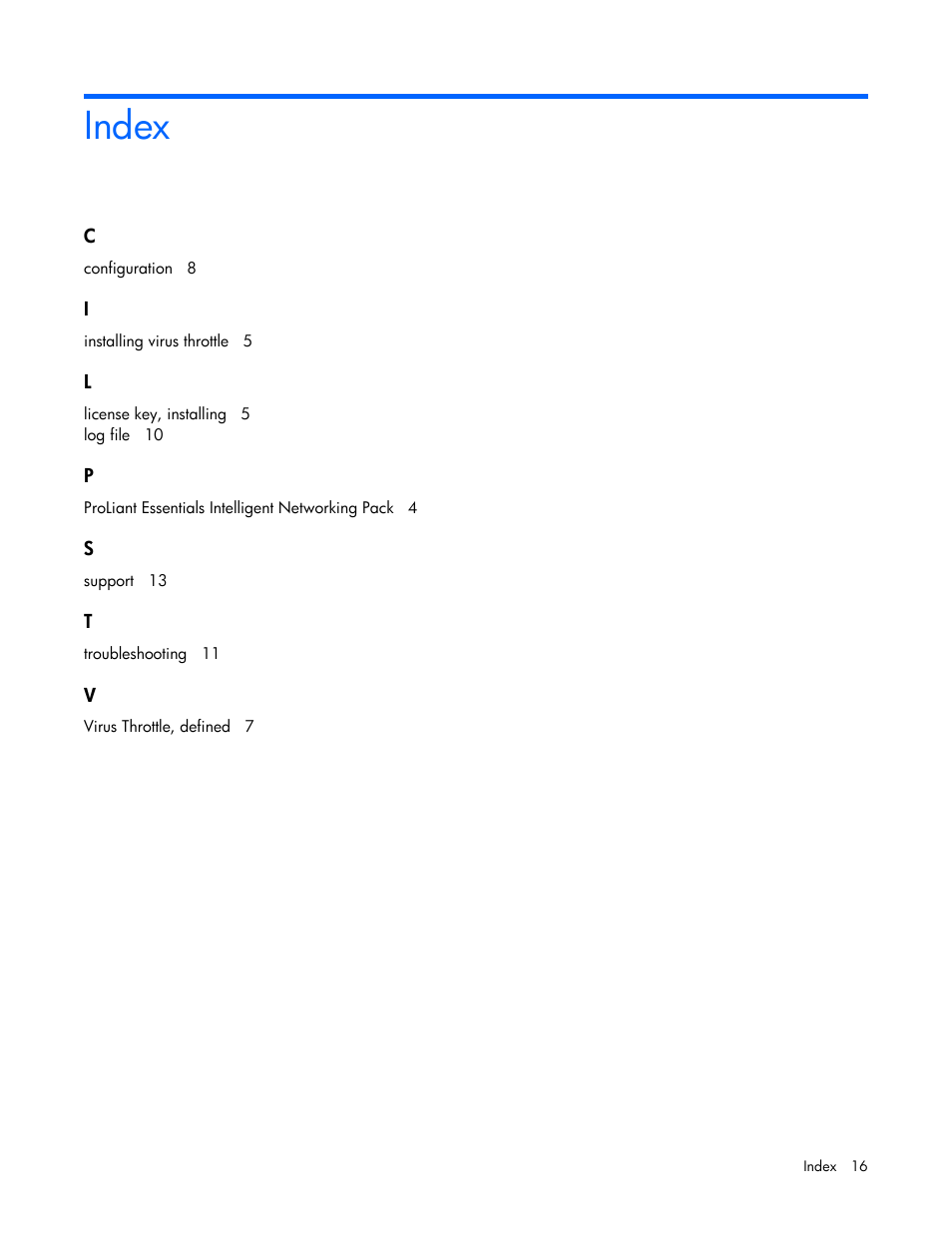 Index | HP NC370F PCI-X Multifunction Gigabit Server Adapter User Manual | Page 16 / 16
