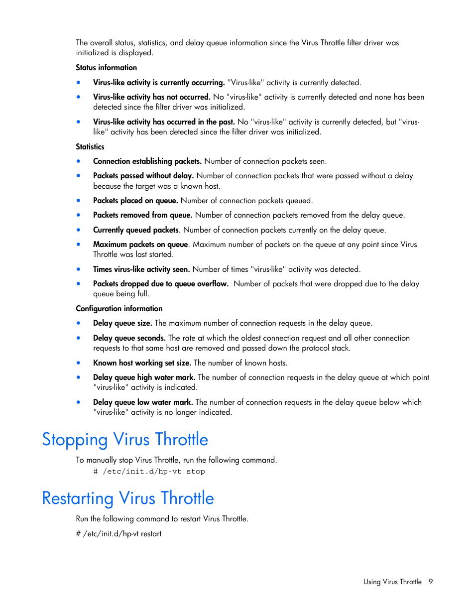 Stopping virus throttle, Restarting virus throttle | HP NC370F PCI-X Multifunction Gigabit Server Adapter User Manual | Page 9 / 16