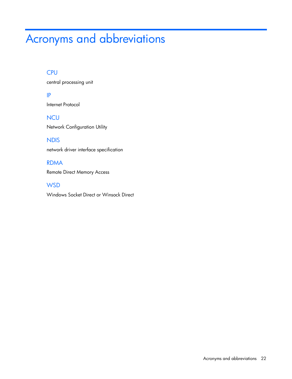 Acronyms and abbreviations | HP BladeSystem Dual NC370i Multifunction Network Adapter User Manual | Page 22 / 23