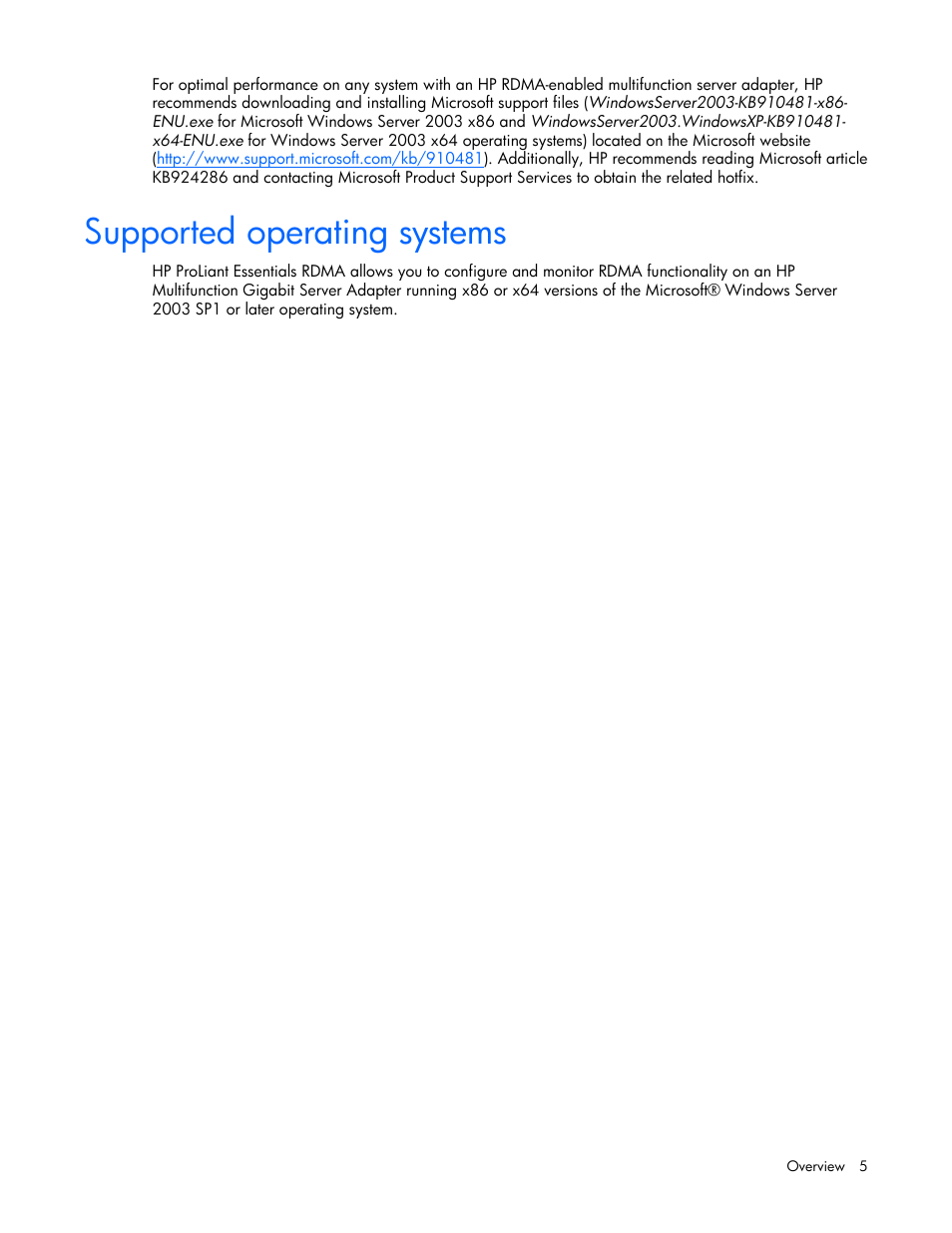 Supported operating systems | HP BladeSystem Dual NC370i Multifunction Network Adapter User Manual | Page 5 / 23