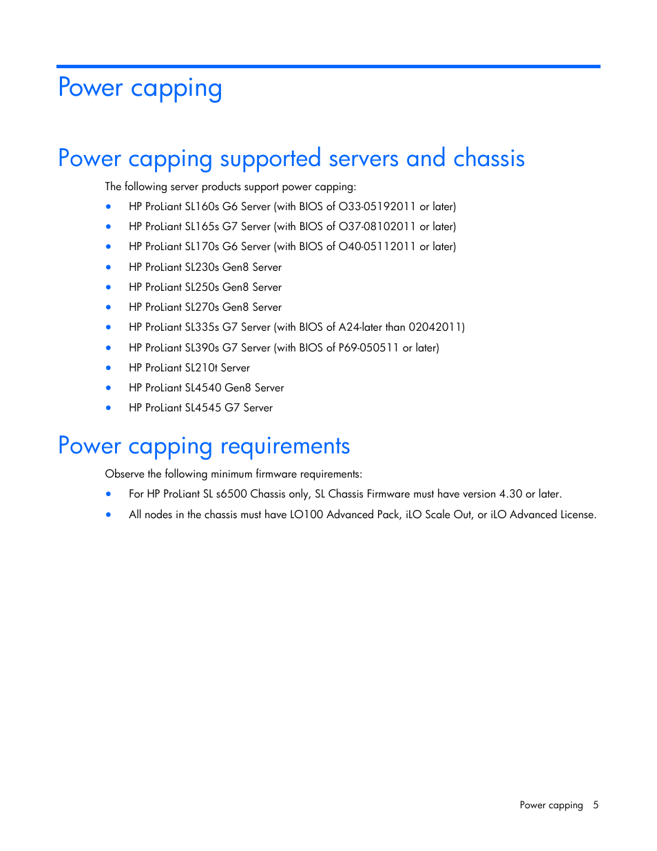Power capping, Power capping supported servers and chassis, Power capping requirements | HP ProLiant DL170e G6 Server User Manual | Page 5 / 11
