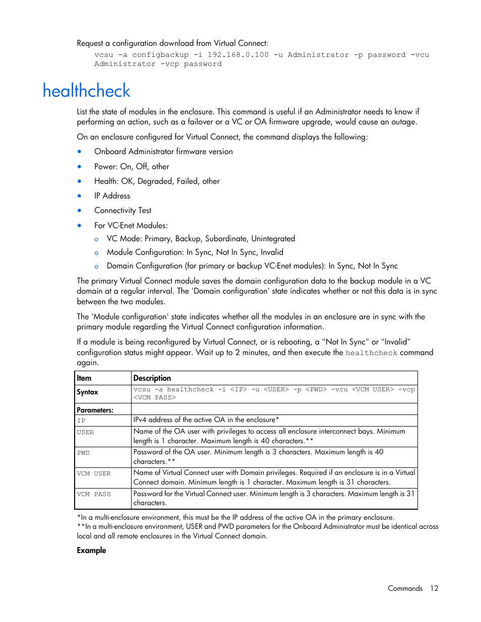 Healthcheck | HP Virtual Connect 8Gb 24-port Fibre Channel Module for c-Class BladeSystem User Manual | Page 12 / 32