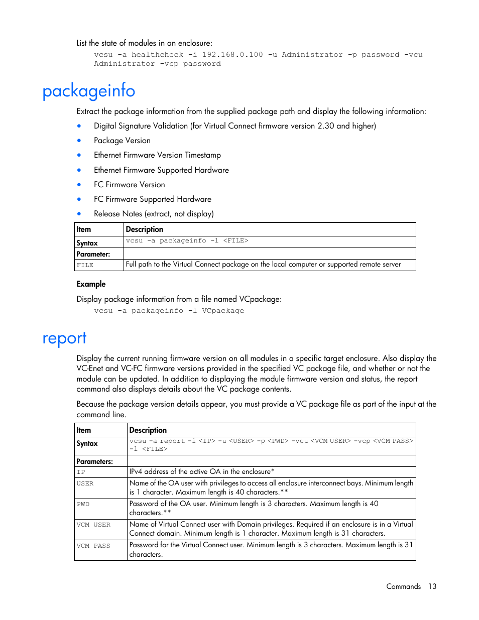 Packageinfo, Report | HP Virtual Connect 8Gb 24-port Fibre Channel Module for c-Class BladeSystem User Manual | Page 13 / 32