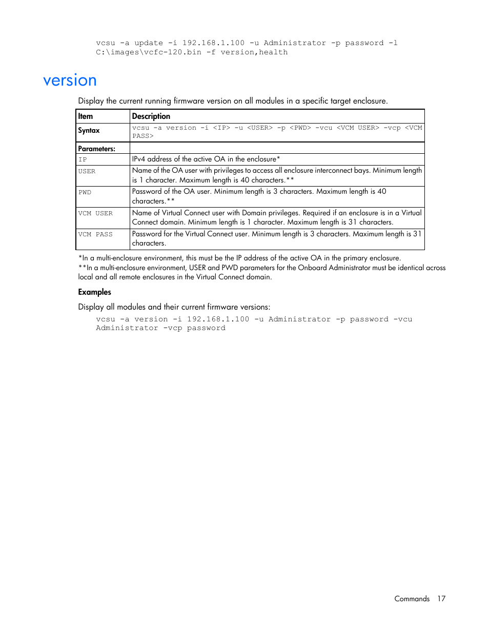 Version | HP Virtual Connect 8Gb 24-port Fibre Channel Module for c-Class BladeSystem User Manual | Page 17 / 32