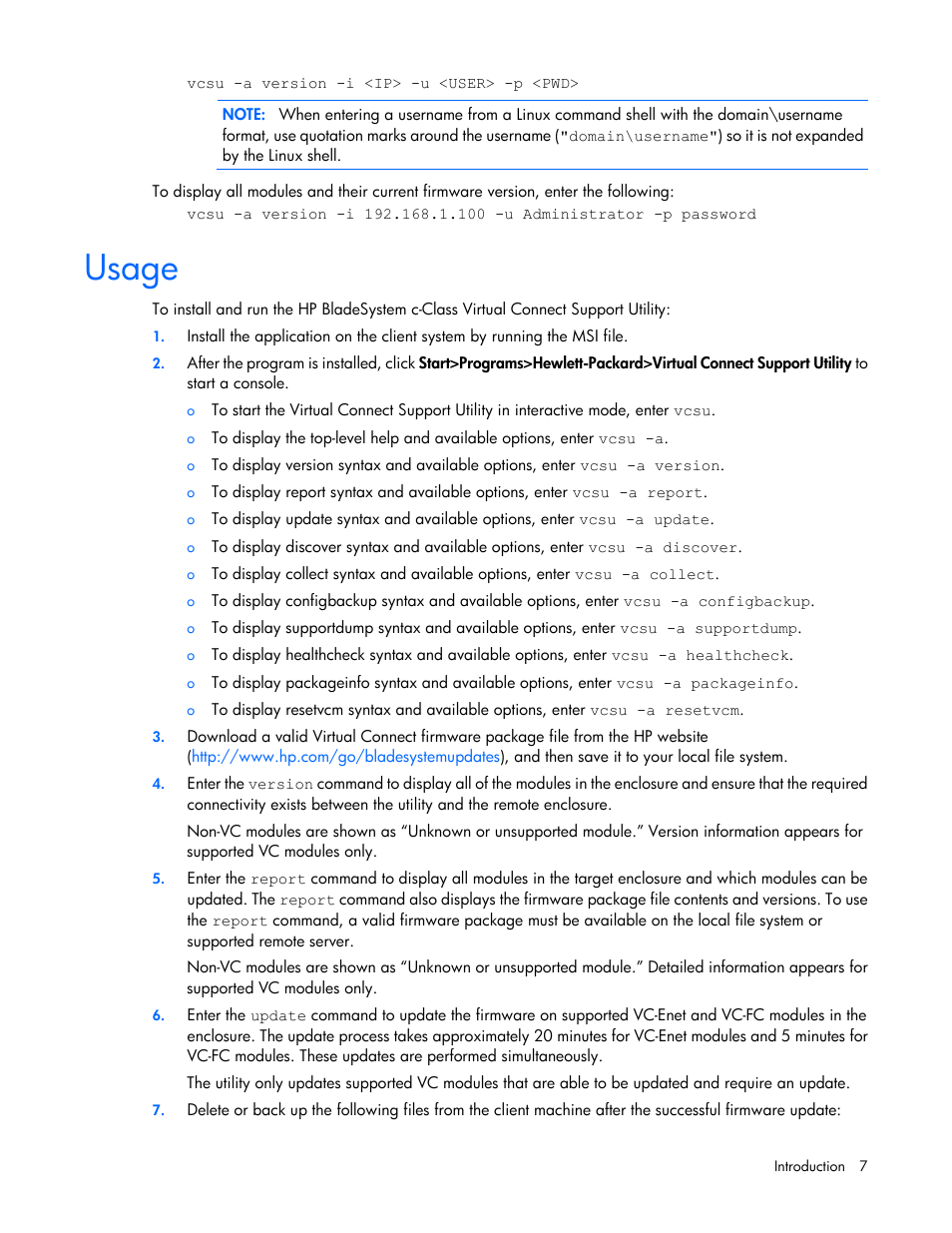 Usage | HP Virtual Connect 8Gb 24-port Fibre Channel Module for c-Class BladeSystem User Manual | Page 7 / 32