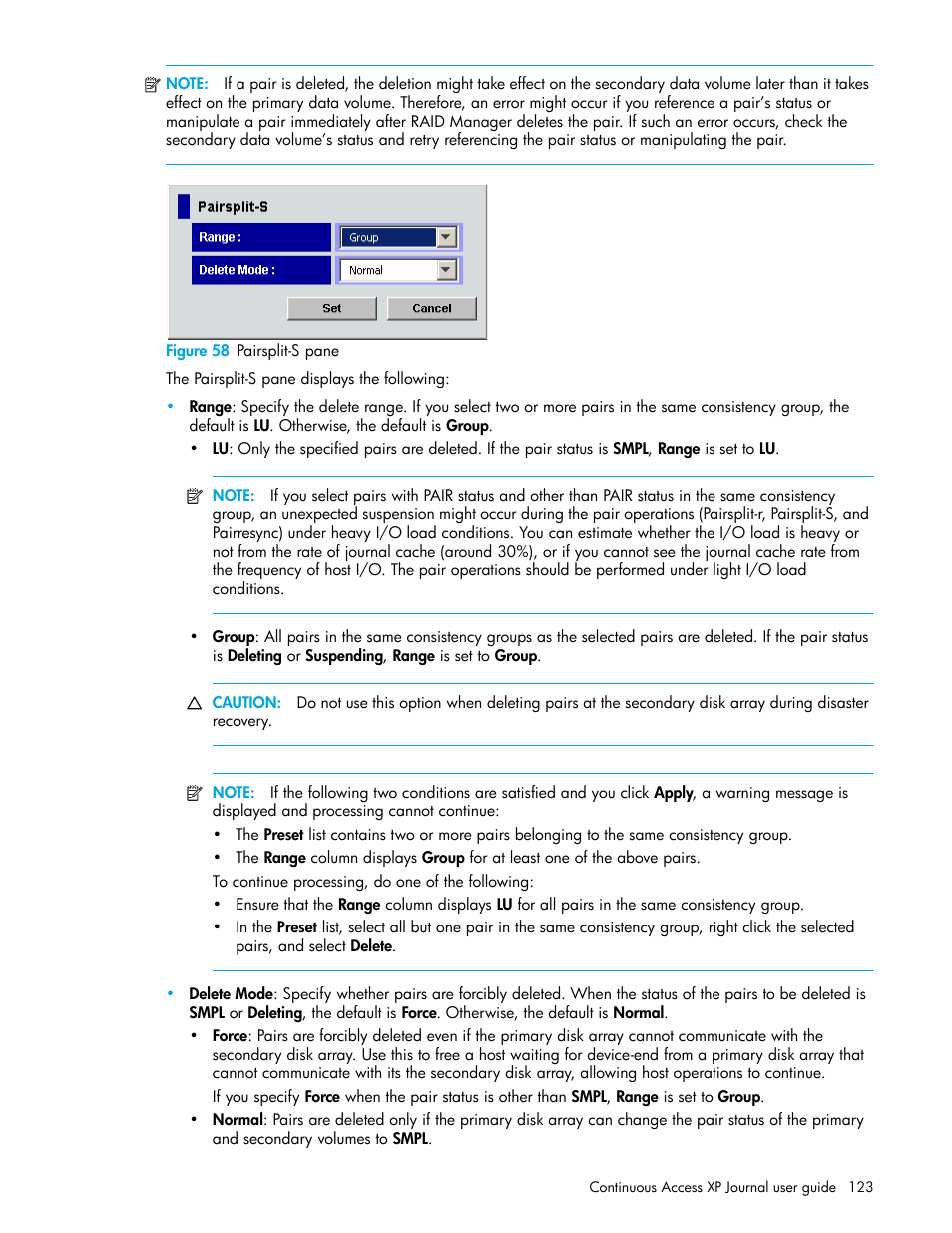 Figure 58 pairsplit-s pane, 58 pairsplit-s pane | HP StorageWorks XP Remote Web Console Software User Manual | Page 123 / 154