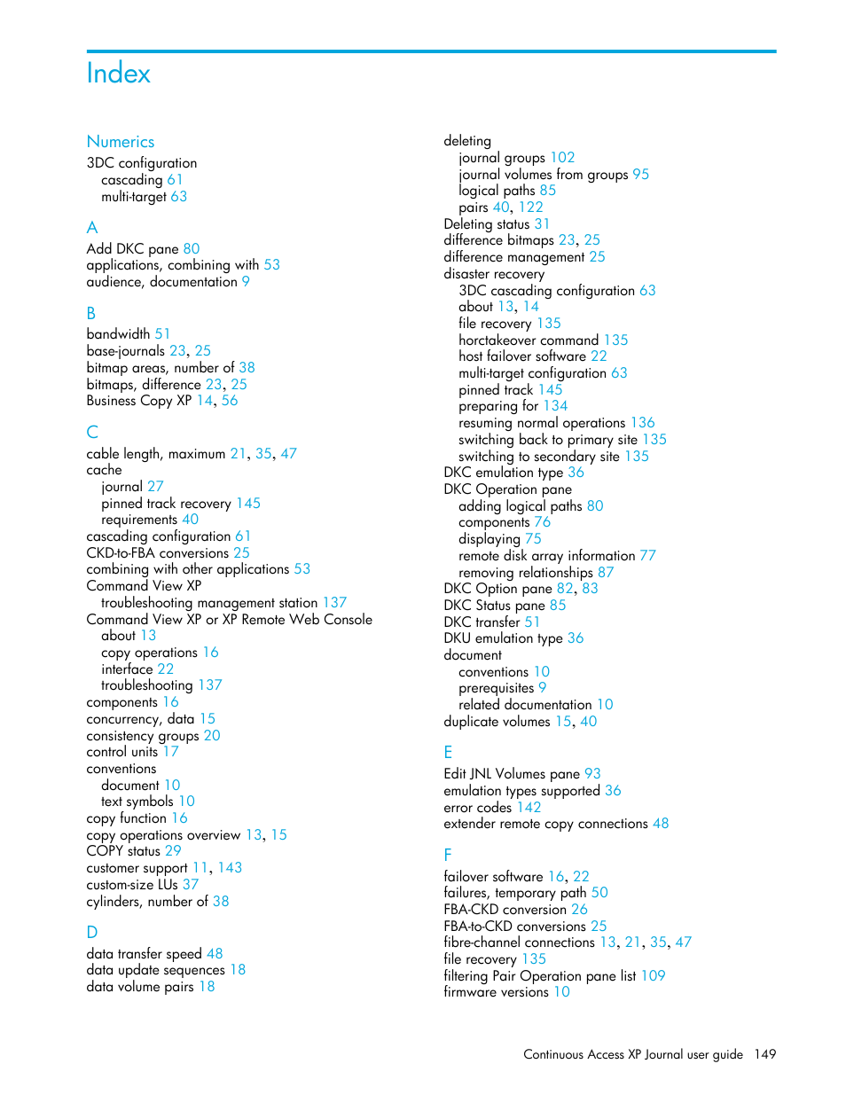 Index, Numerics | HP StorageWorks XP Remote Web Console Software User Manual | Page 149 / 154