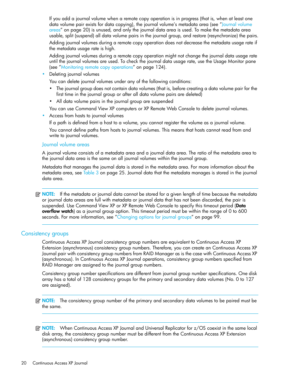 Journal volume areas, Consistency groups | HP StorageWorks XP Remote Web Console Software User Manual | Page 20 / 154