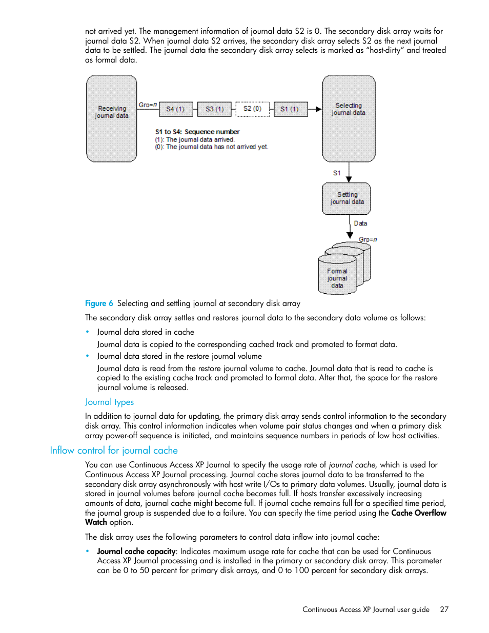 Journal types, Inflow control for journal cache, Figure 6 | HP StorageWorks XP Remote Web Console Software User Manual | Page 27 / 154