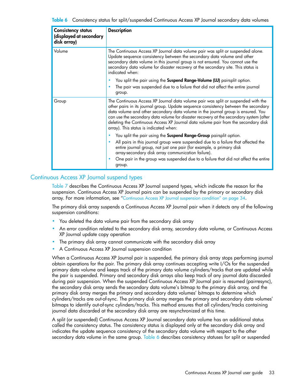 Continuous access xp journal suspend types | HP StorageWorks XP Remote Web Console Software User Manual | Page 33 / 154