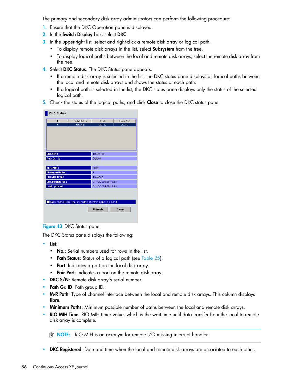 Figure 43 dkc status pane, 43 dkc status pane | HP StorageWorks XP Remote Web Console Software User Manual | Page 86 / 154