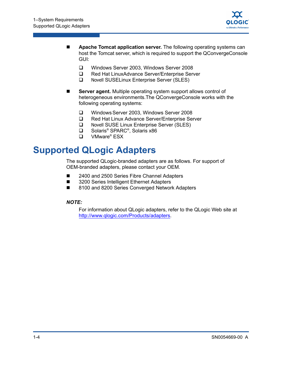 Supported qlogic adapters | HP 4Gb PCIe Host Bus Adapter User Manual | Page 14 / 44