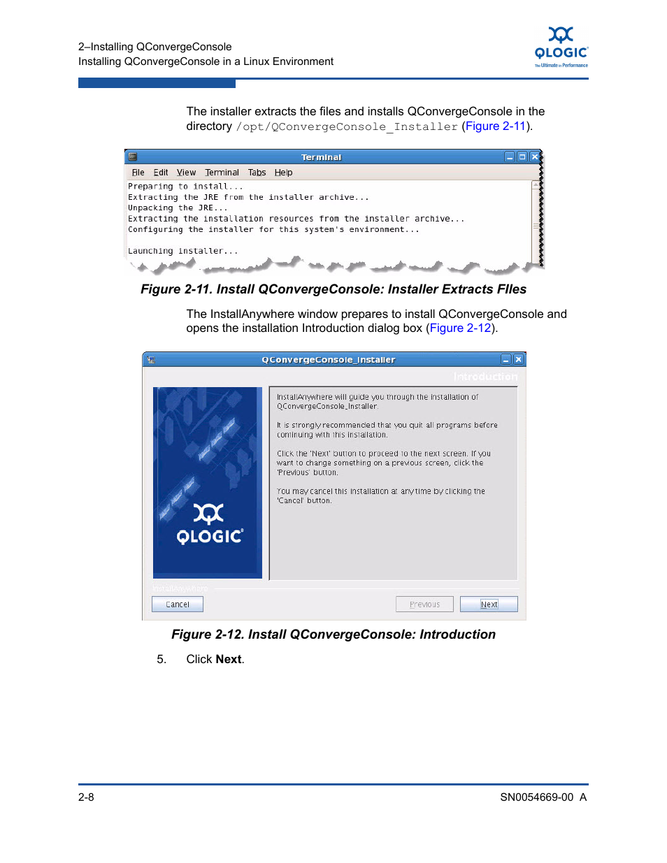 Install qconvergeconsole: installer extracts files, Install qconvergeconsole: introduction | HP 4Gb PCIe Host Bus Adapter User Manual | Page 22 / 44