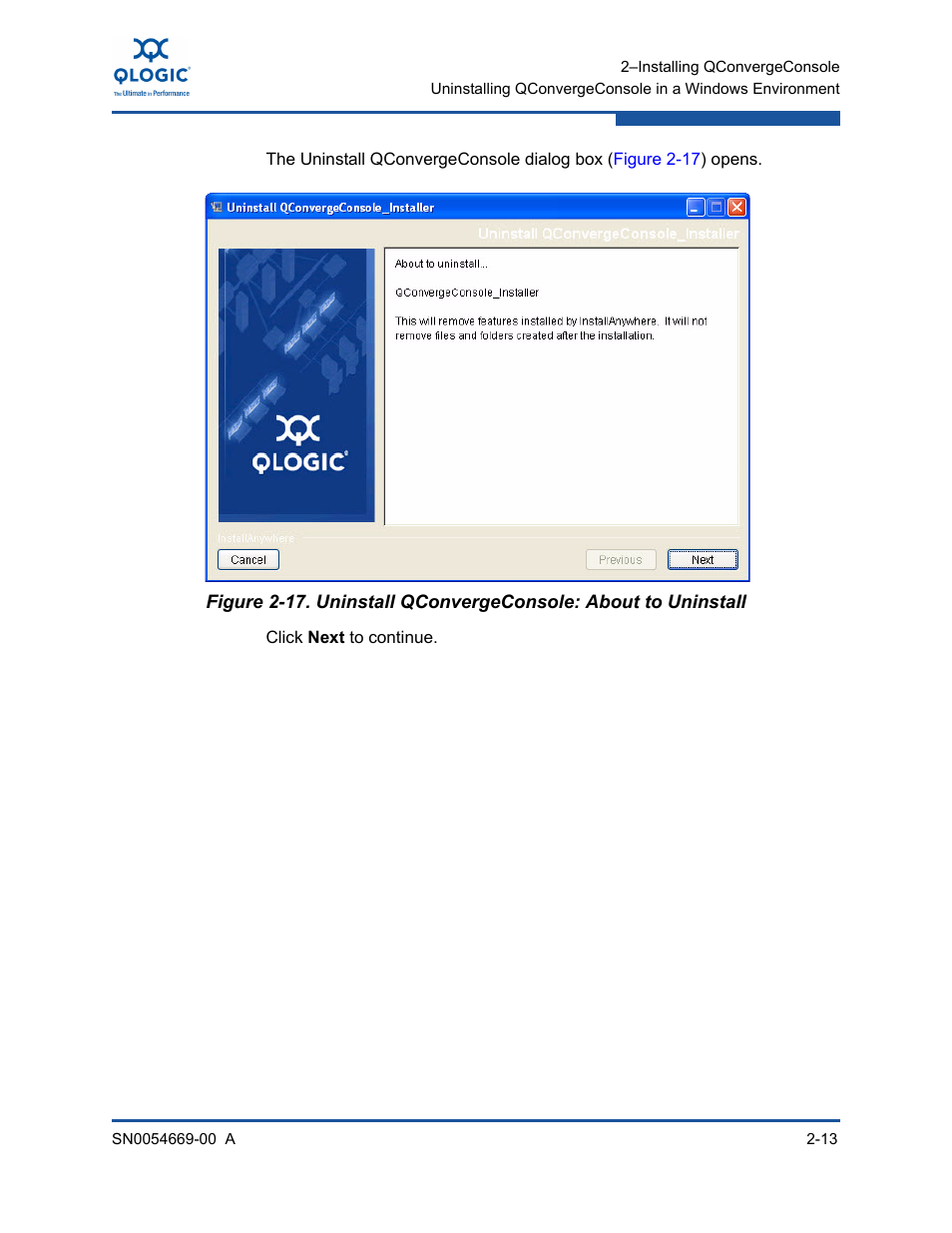 Uninstall qconvergeconsole: about to uninstall | HP 4Gb PCIe Host Bus Adapter User Manual | Page 27 / 44