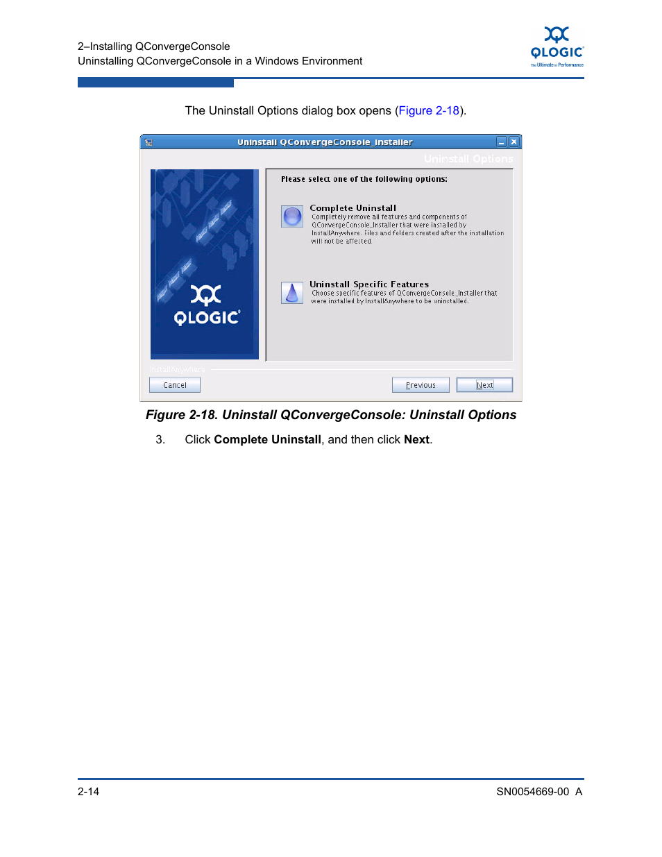 Uninstall qconvergeconsole: uninstall options | HP 4Gb PCIe Host Bus Adapter User Manual | Page 28 / 44