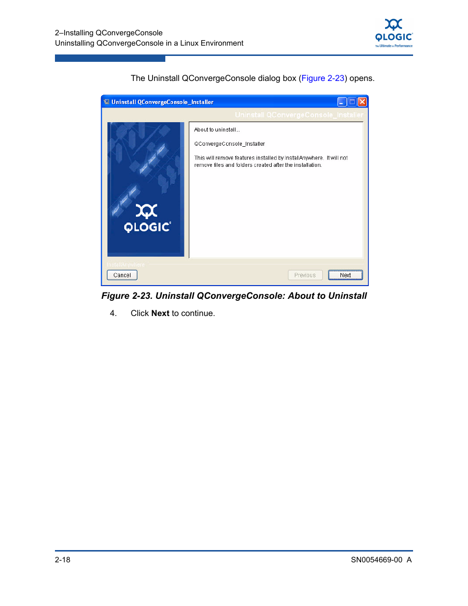 Uninstall qconvergeconsole: about to uninstall | HP 4Gb PCIe Host Bus Adapter User Manual | Page 32 / 44