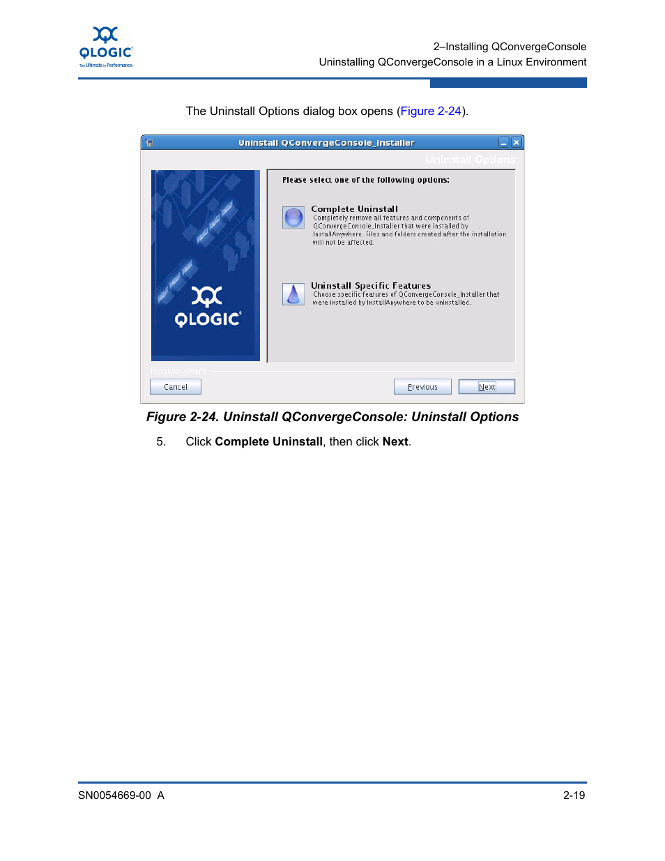 Uninstall qconvergeconsole: uninstall options | HP 4Gb PCIe Host Bus Adapter User Manual | Page 33 / 44
