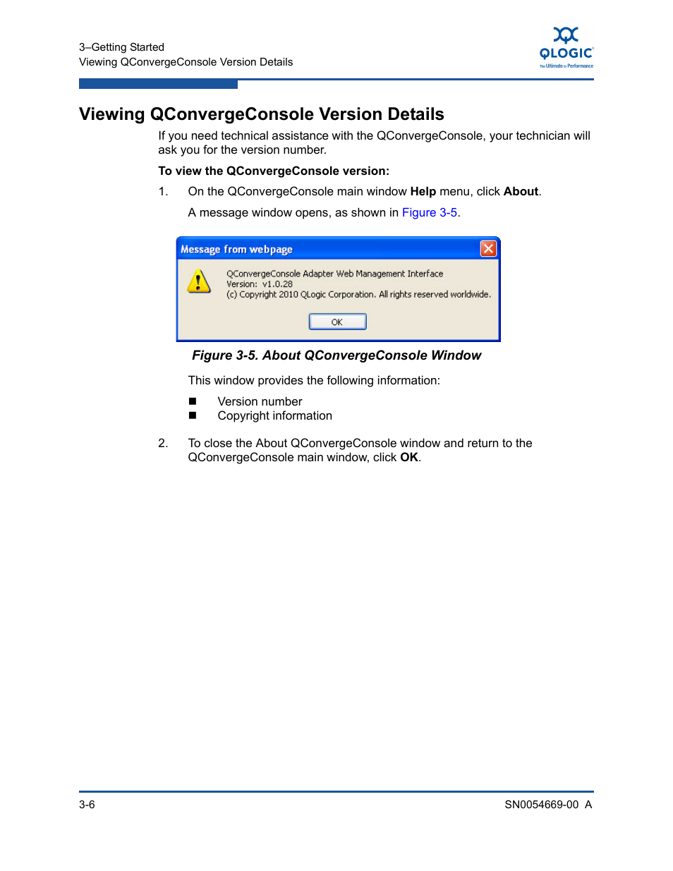 Viewing qconvergeconsole version details, About qconvergeconsole window | HP 4Gb PCIe Host Bus Adapter User Manual | Page 42 / 44