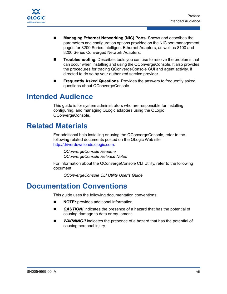 Intended audience, Related materials, Documentation conventions | HP 4Gb PCIe Host Bus Adapter User Manual | Page 7 / 44