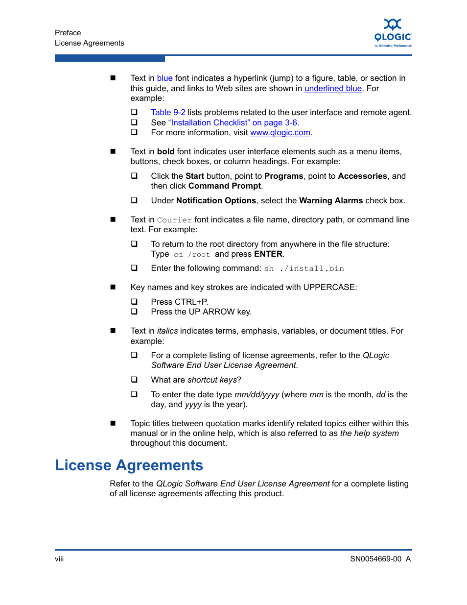 License agreements, Viii | HP 4Gb PCIe Host Bus Adapter User Manual | Page 8 / 44