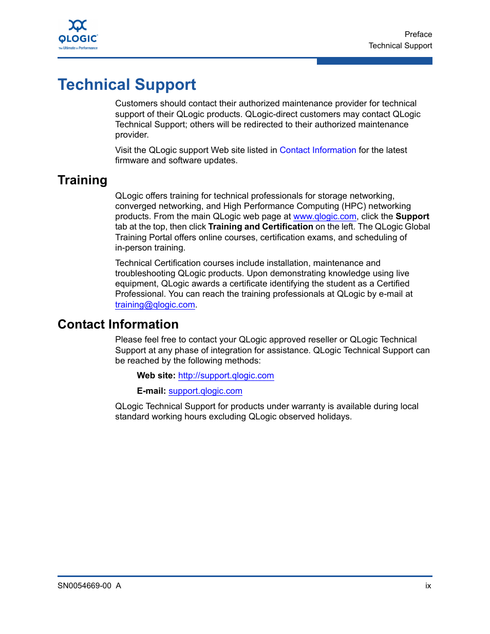 Technical support, Training, Contact information | HP 4Gb PCIe Host Bus Adapter User Manual | Page 9 / 44