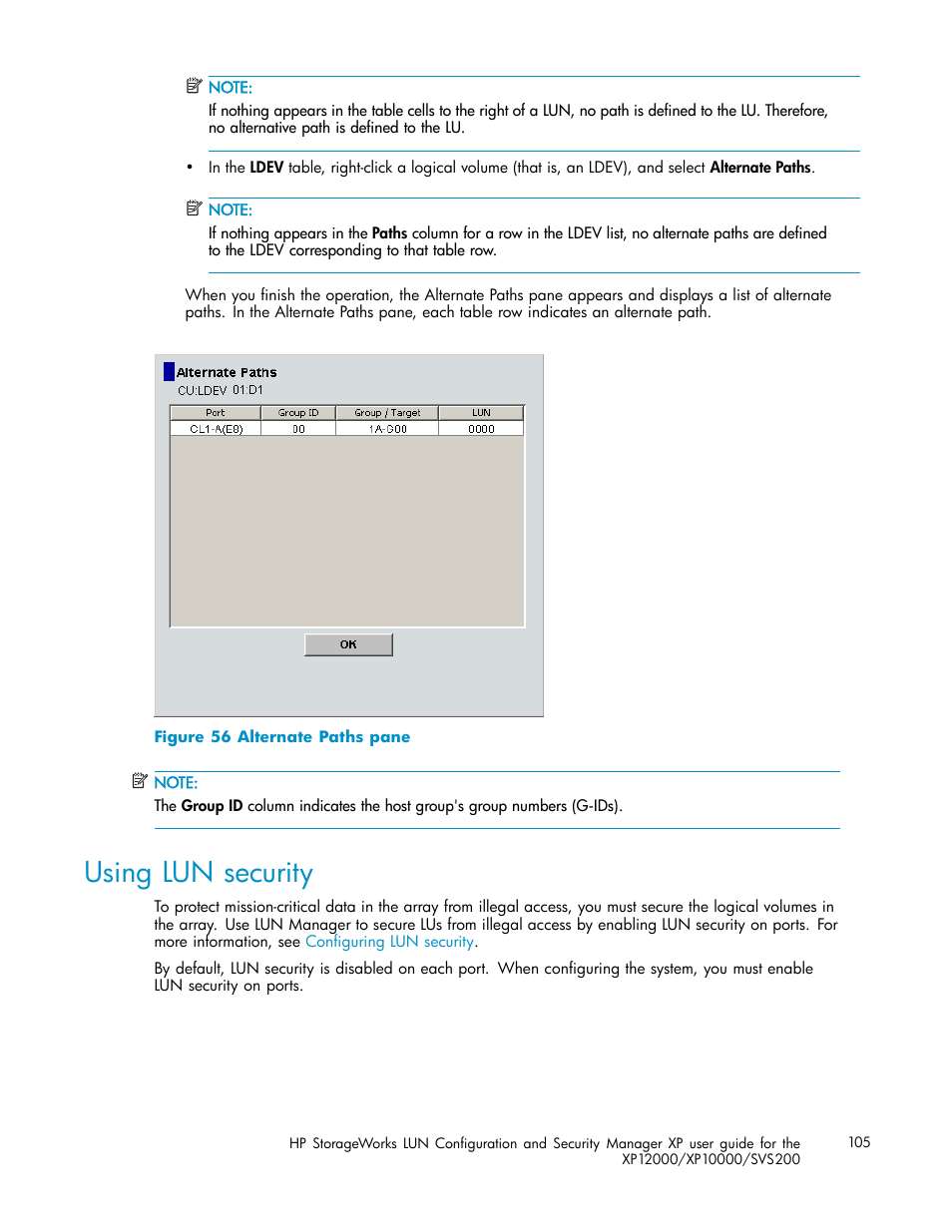 Using lun security, Alternate paths pane | HP StorageWorks XP10000 Disk Array User Manual | Page 105 / 220