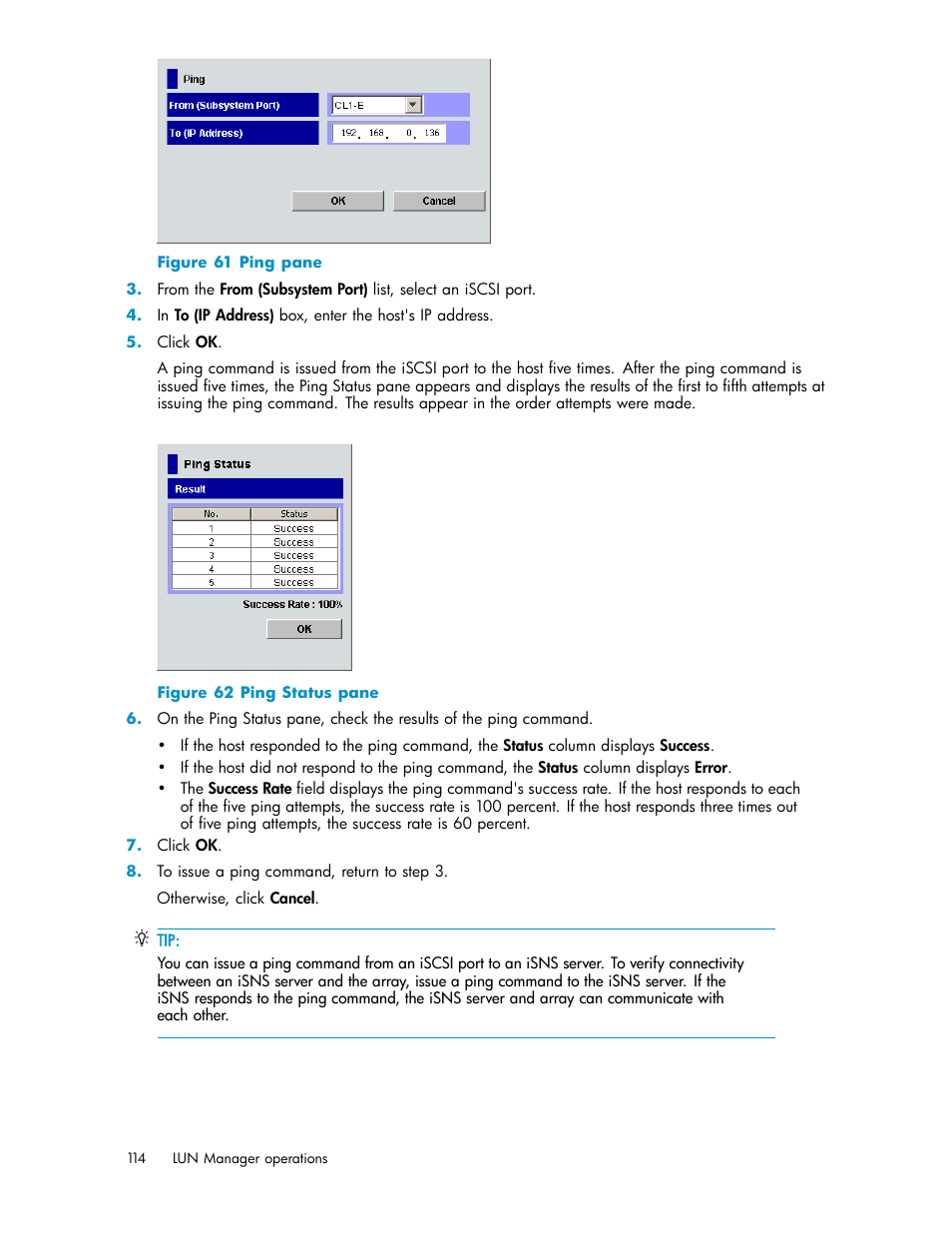 Ping pane, Ping status pane | HP StorageWorks XP10000 Disk Array User Manual | Page 114 / 220